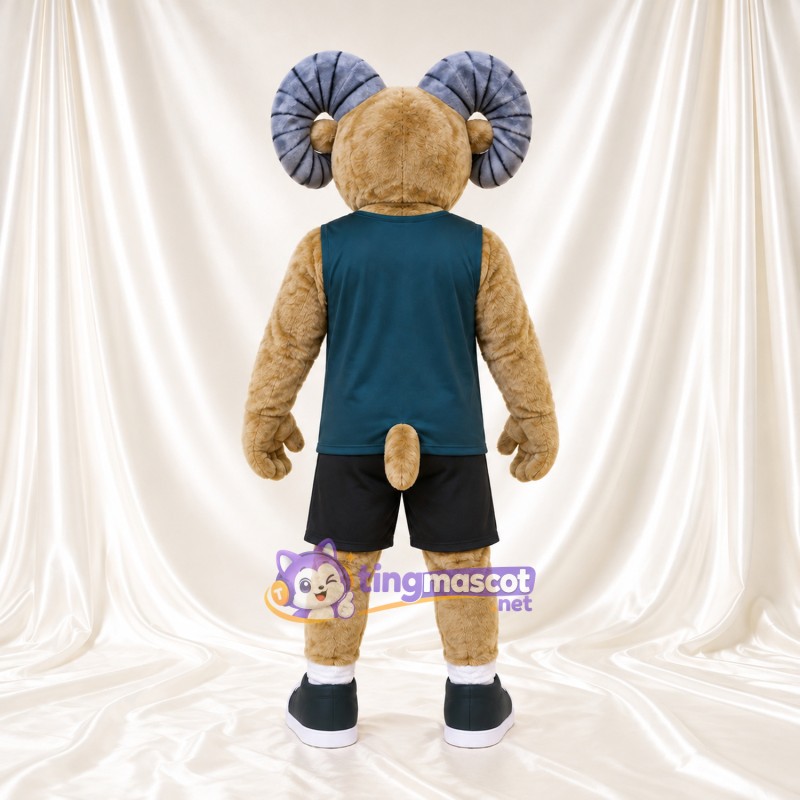 Costume de mascotte Bélier – brun clair – Chemise (bleu canard); Short (noir) Costume de mascotte Bélier – brun clair – Chemise (bleu canard); Short (noir)