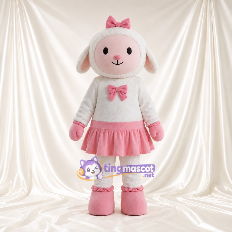Costume de mascotte Mouton – rose / blanc – Jupe (rose); Nœuds Costume de mascotte Mouton – rose / blanc – Jupe (rose); Nœuds