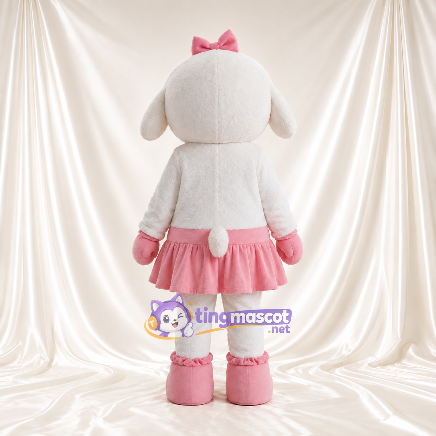 Costume de mascotte Mouton – rose / blanc – Jupe (rose); Nœuds Costume de mascotte Mouton – rose / blanc – Jupe (rose); Nœuds