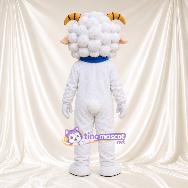 Costume de mascotte Mouton – blanc – Écharpe (bleu) Costume de mascotte Mouton – blanc – Écharpe (bleu)