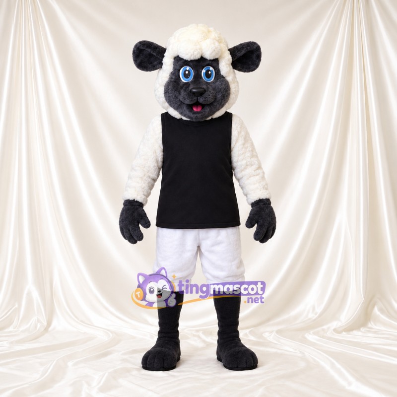 Black and White Sheep Mascot Costume - Black Shirt and White Shorts Black and White Sheep Mascot Costume - Black Shirt and White Shorts