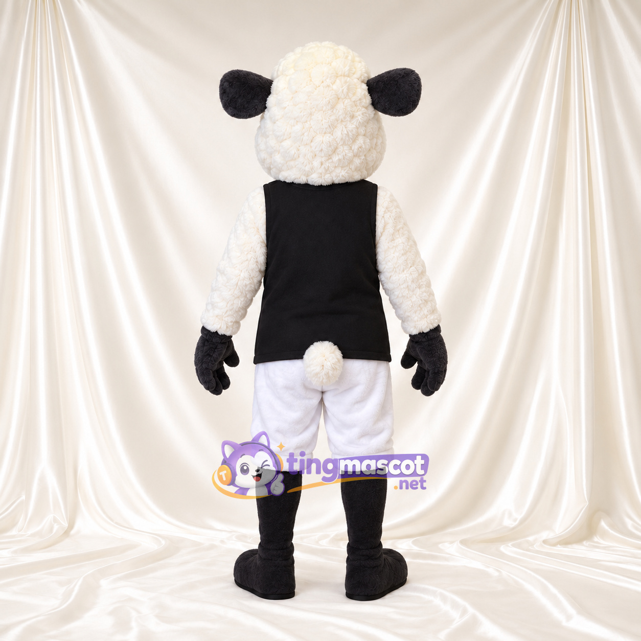 Black and White Sheep Mascot Costume - Black Shirt and White Shorts Black and White Sheep Mascot Costume - Black Shirt and White Shorts