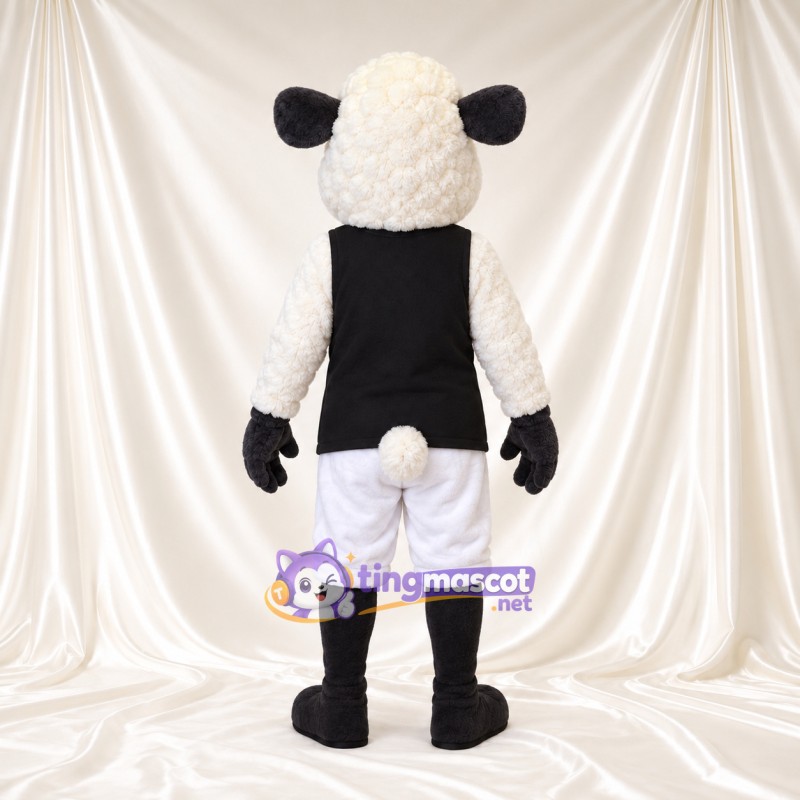 Black and White Sheep Mascot Costume - Black Shirt and White Shorts Black and White Sheep Mascot Costume - Black Shirt and White Shorts