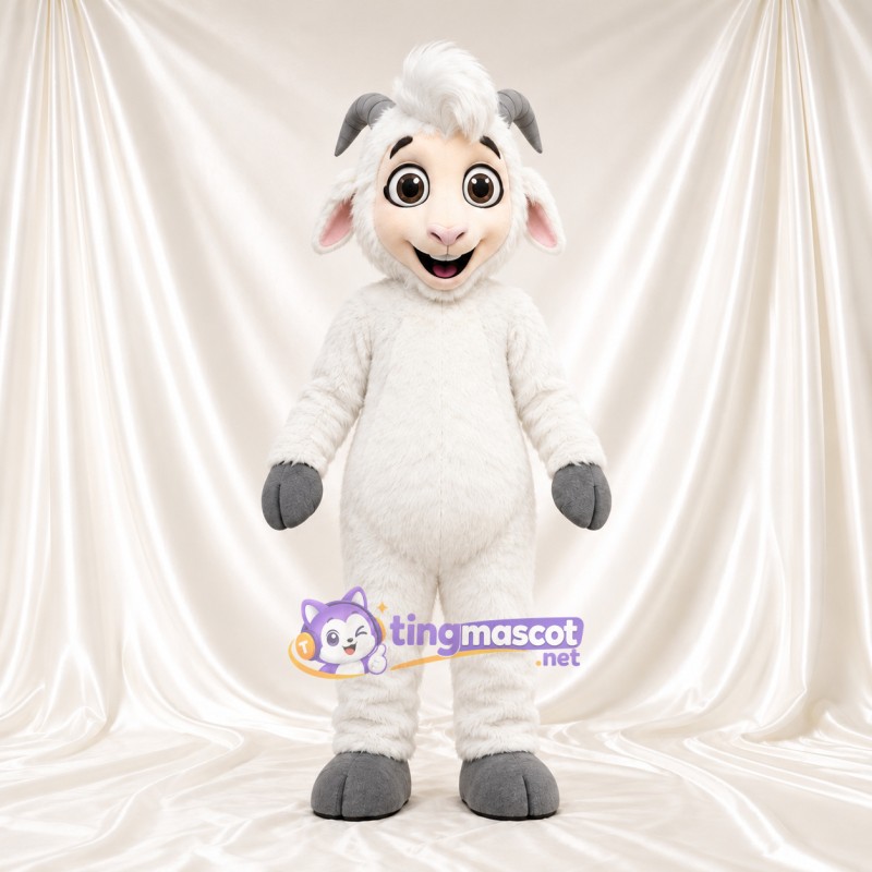 Costume de mascotte Mouton – blanc – Cornes (gris); Mains (gris) Costume de mascotte Mouton – blanc – Cornes (gris); Mains (gris)