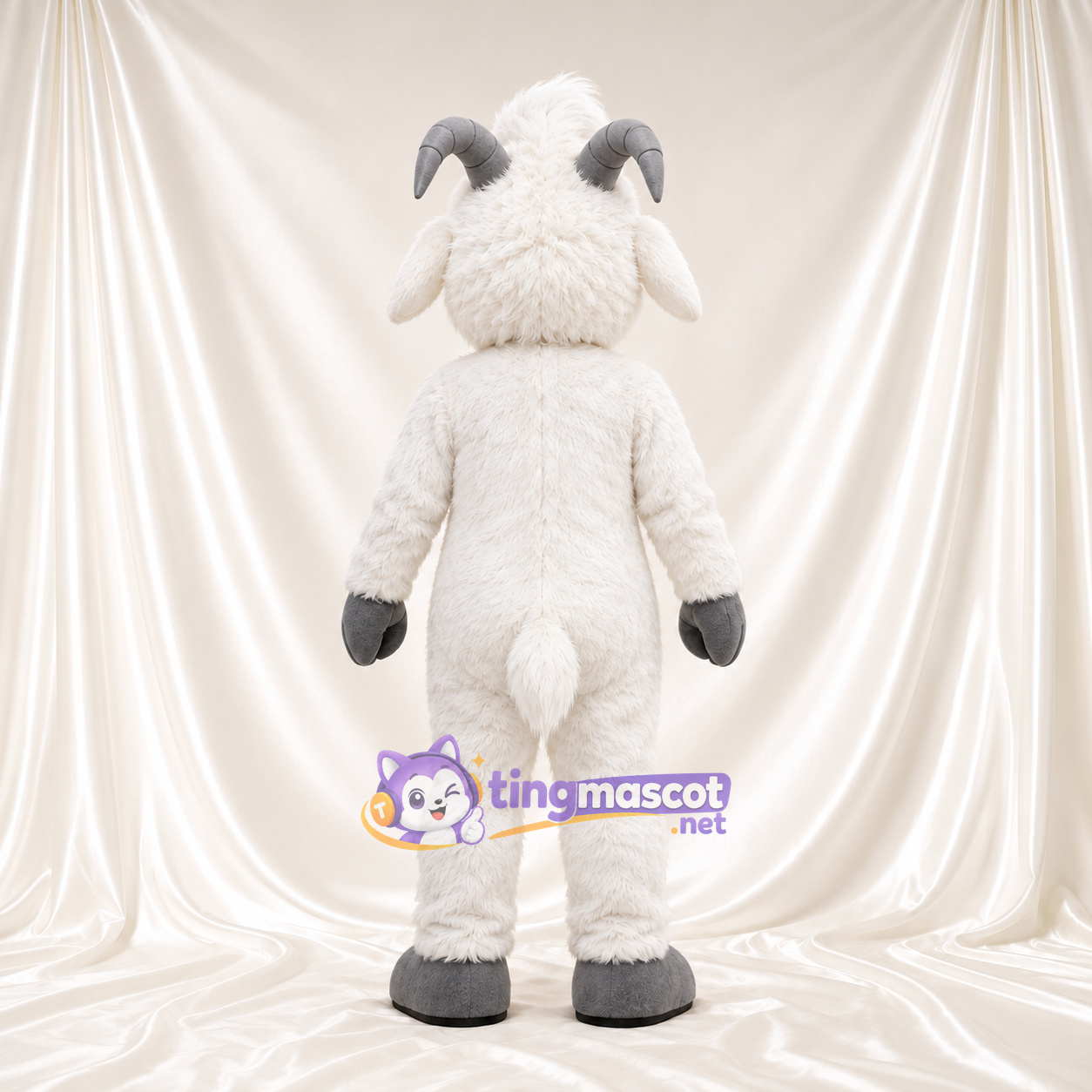 Costume de mascotte Mouton – blanc – Cornes (gris); Mains (gris) Costume de mascotte Mouton – blanc – Cornes (gris); Mains (gris)