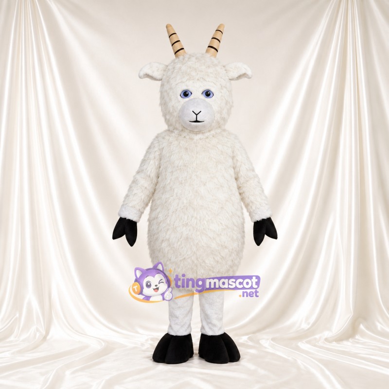 Costume de mascotte Mouton – blanc – Cornes (brun clair); Gants (noir) Costume de mascotte Mouton – blanc – Cornes (brun clair); Gants (noir)