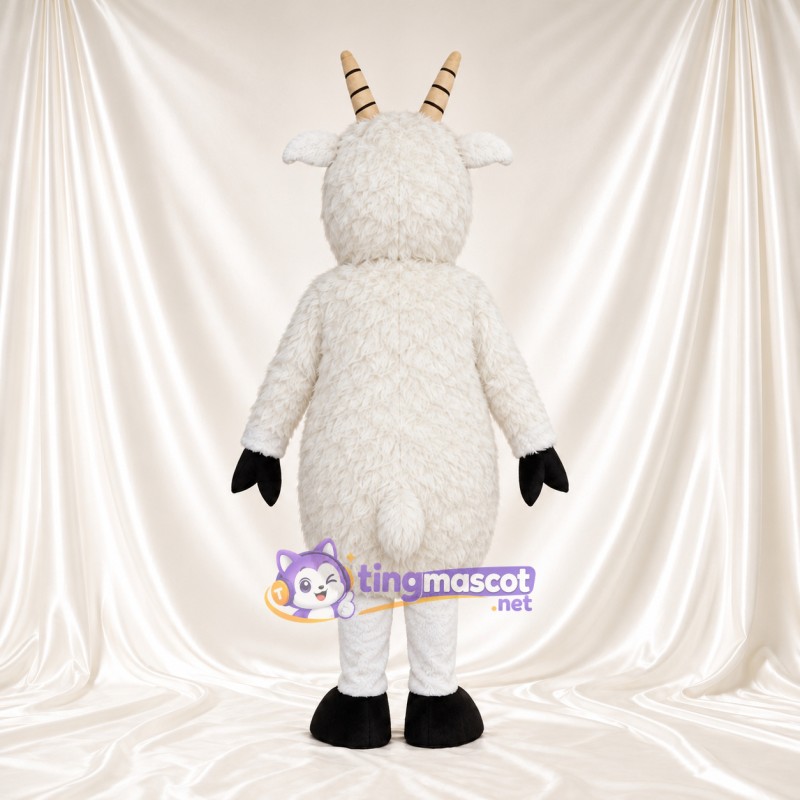 Costume de mascotte Mouton – blanc – Cornes (brun clair); Gants (noir) Costume de mascotte Mouton – blanc – Cornes (brun clair); Gants (noir)