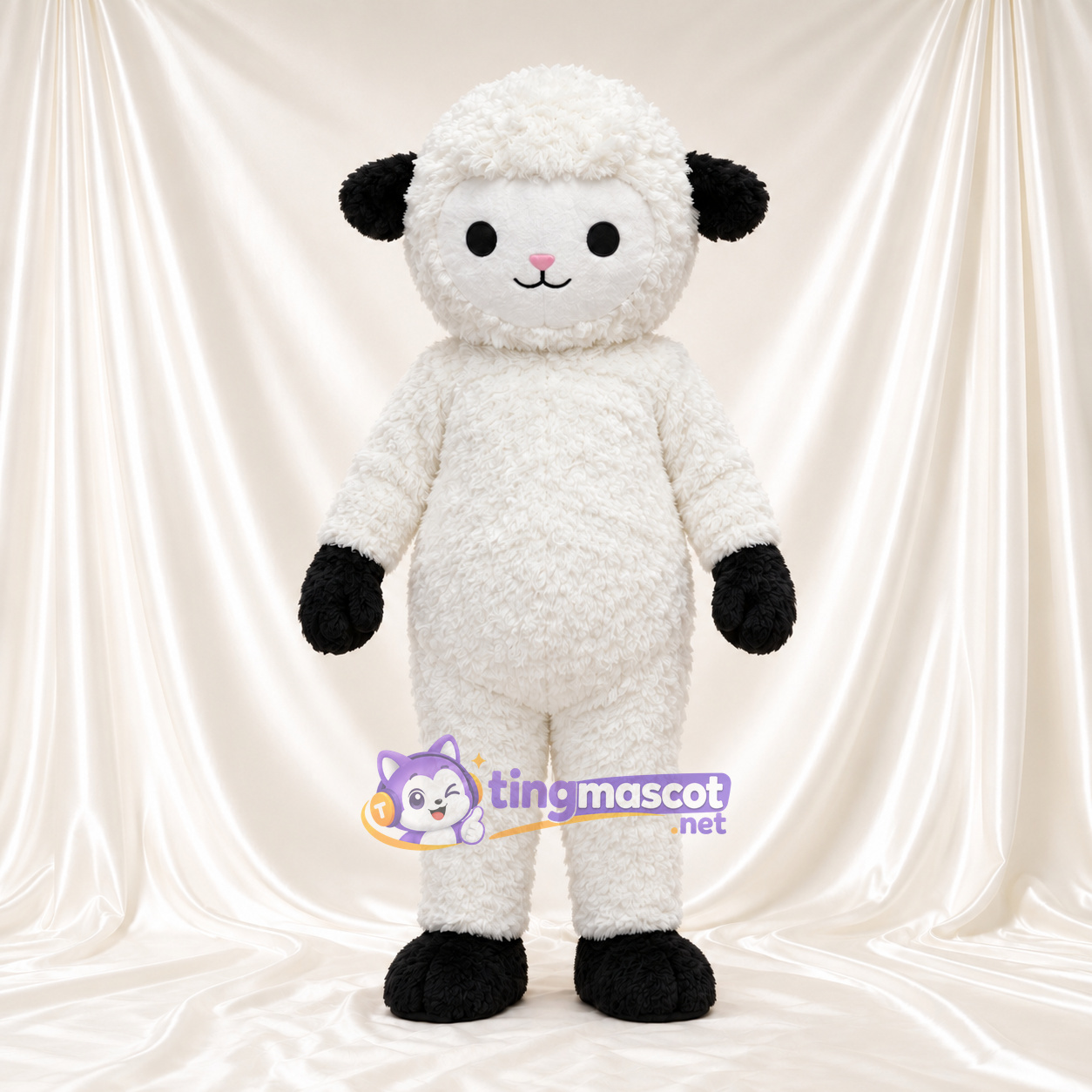 Black and White Sheep Mascot Costume - Black Gloves and Black Hooves Black and White Sheep Mascot Costume - Black Gloves and Black Hooves