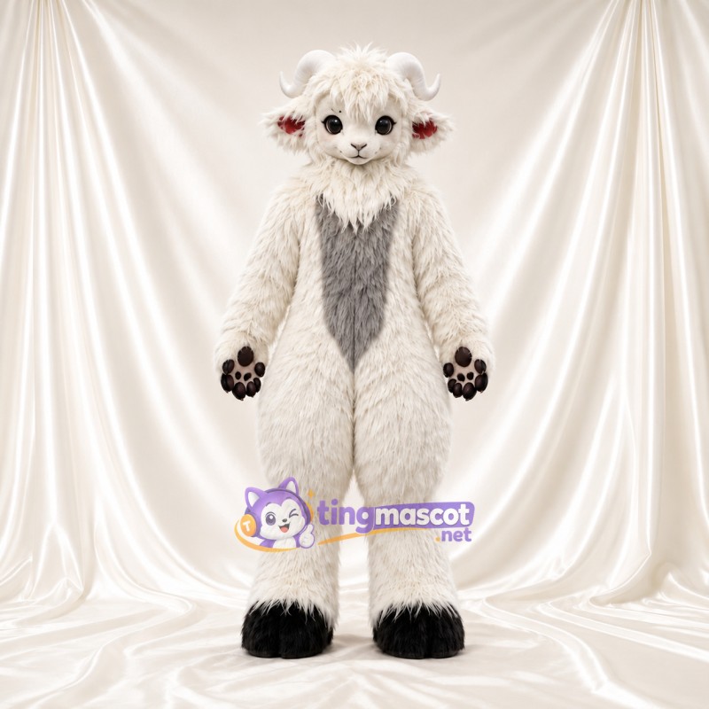 Costume de mascotte Monstre – blanc – Torse (gris); Cornes courbées Costume de mascotte Monstre – blanc – Torse (gris); Cornes courbées