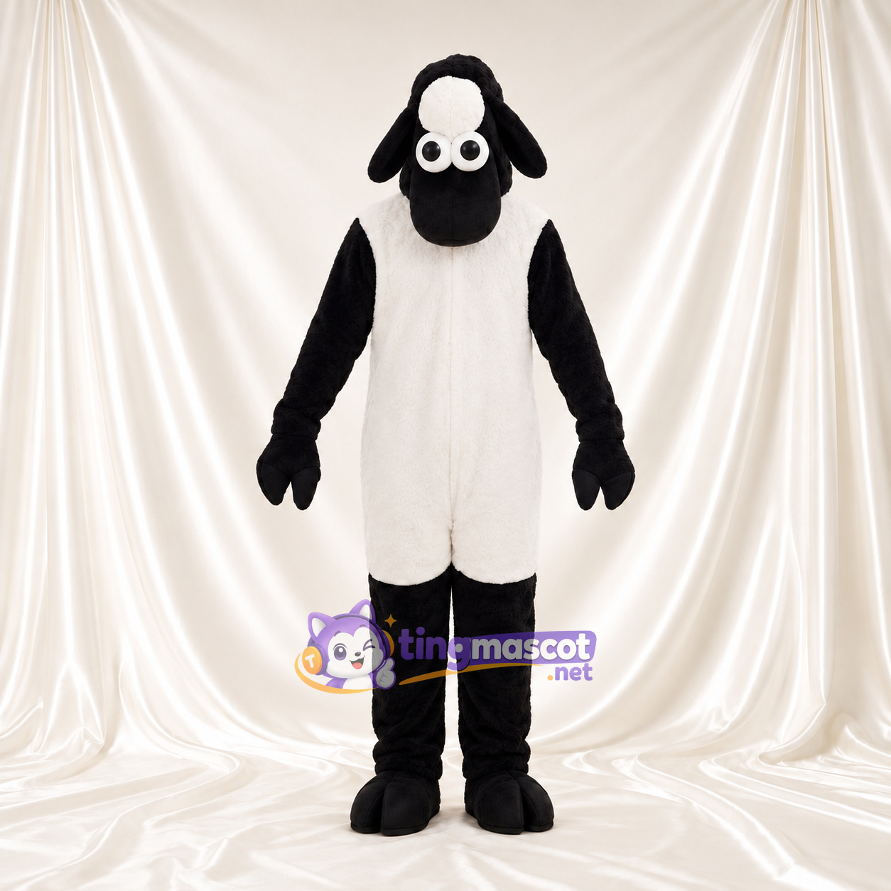Black and White Sheep Mascot Costume - Black Legs and White Forehead Spot Black and White Sheep Mascot Costume - Black Legs and White Forehead Spot