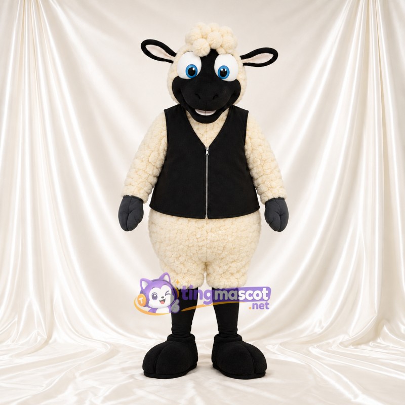 Black and White Sheep Mascot Costume - Black Vest Black and White Sheep Mascot Costume - Black Vest