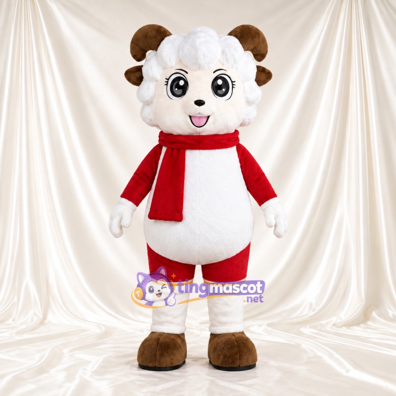 Costume de mascotte Bélier – blanc – Écharpe (rouge); Chemise Costume de mascotte Bélier – blanc – Écharpe (rouge); Chemise