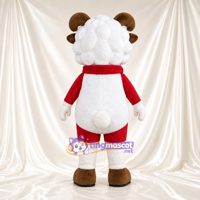 Costume de mascotte Bélier – blanc – Écharpe (rouge); Chemise Costume de mascotte Bélier – blanc – Écharpe (rouge); Chemise