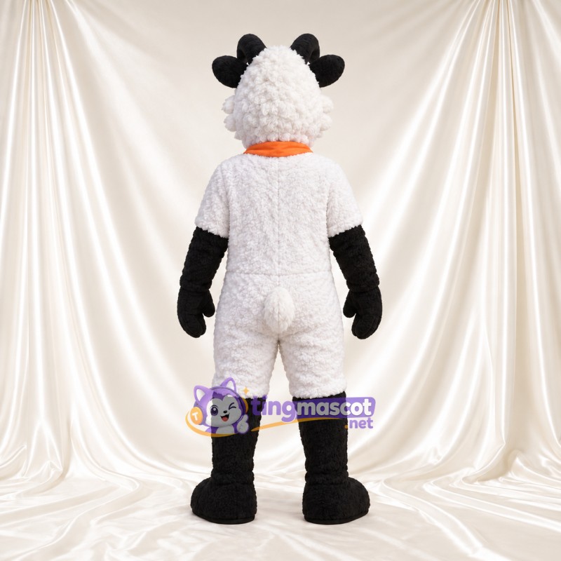 Black and White Sheep Mascot Costume - Orange Scarf Black and White Sheep Mascot Costume - Orange Scarf