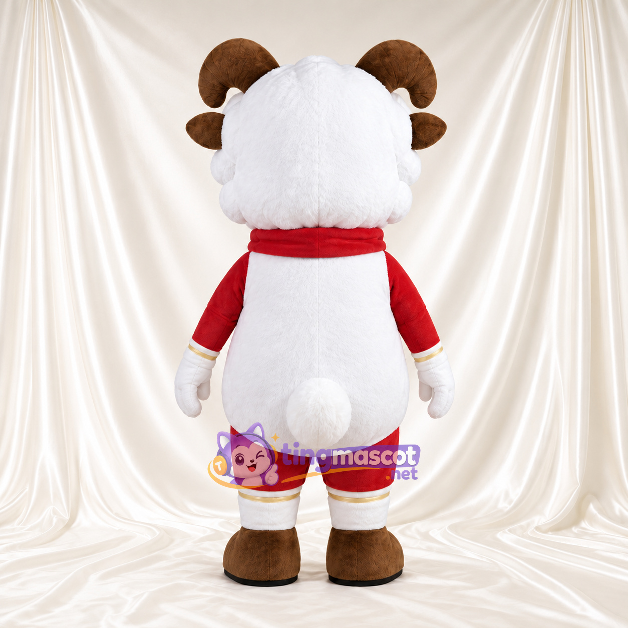 Costume de mascotte Bélier – blanc – Écharpe (rouge); Chemise Costume de mascotte Bélier – blanc – Écharpe (rouge); Chemise