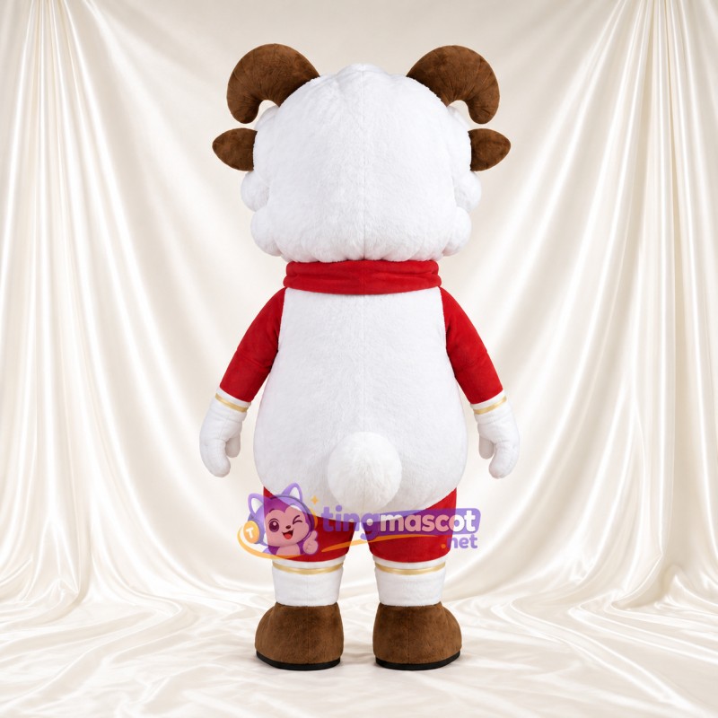 Costume de mascotte Bélier – blanc – Écharpe (rouge); Chemise Costume de mascotte Bélier – blanc – Écharpe (rouge); Chemise