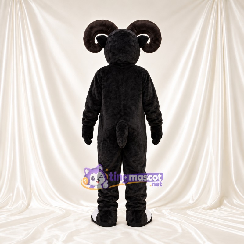 Black and White Ram Mascot Costume - White Belly and Curled White Horns Black and White Ram Mascot Costume - White Belly and Curled White Horns