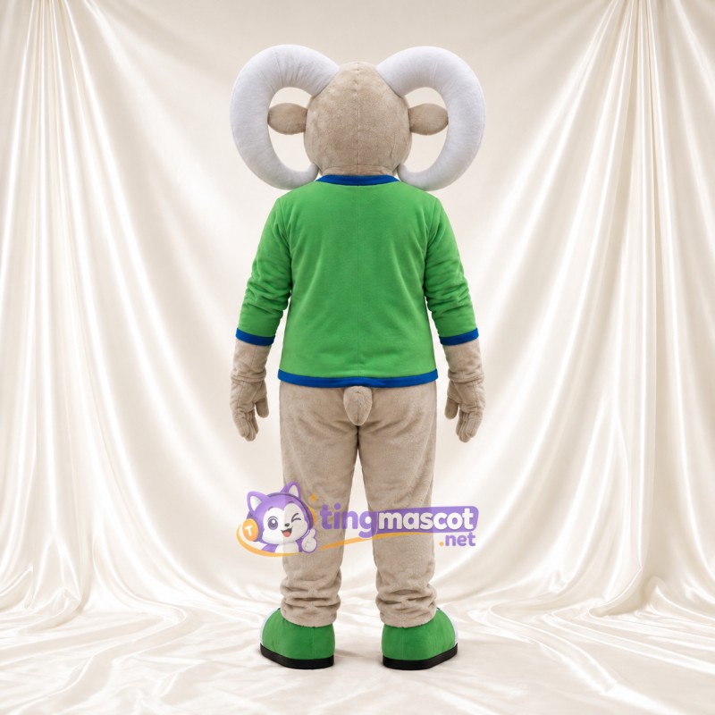 Costume de mascotte Bélier – brun clair – Pull (vert); Pantalon (beige) Costume de mascotte Bélier – brun clair – Pull (vert); Pantalon (beige)