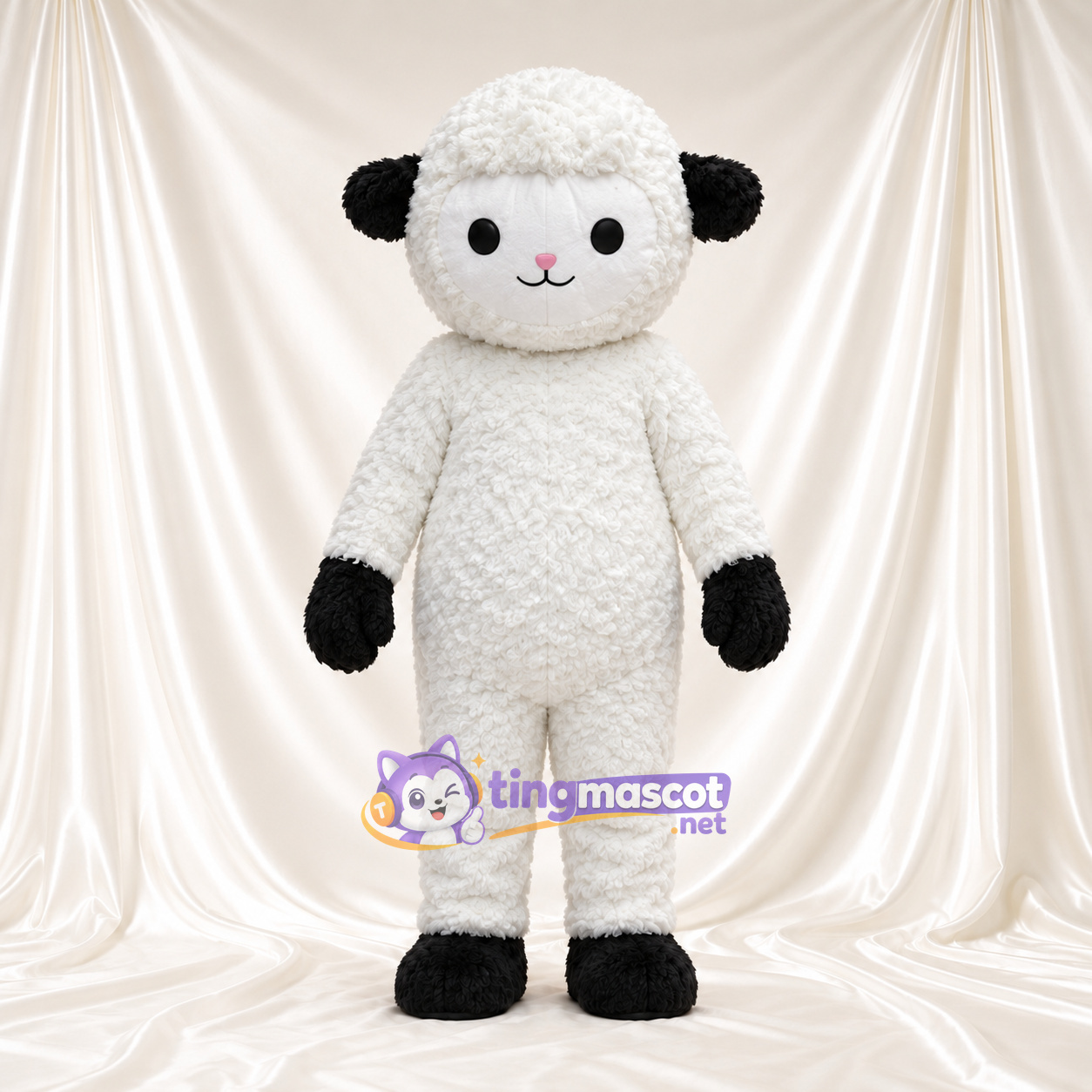 Black and White Sheep Mascot Costume - Black Gloves and Black Hooves Black and White Sheep Mascot Costume - Black Gloves and Black Hooves