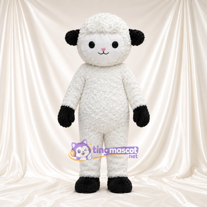 Black and White Sheep Mascot Costume - Black Gloves and Black Hooves Black and White Sheep Mascot Costume - Black Gloves and Black Hooves