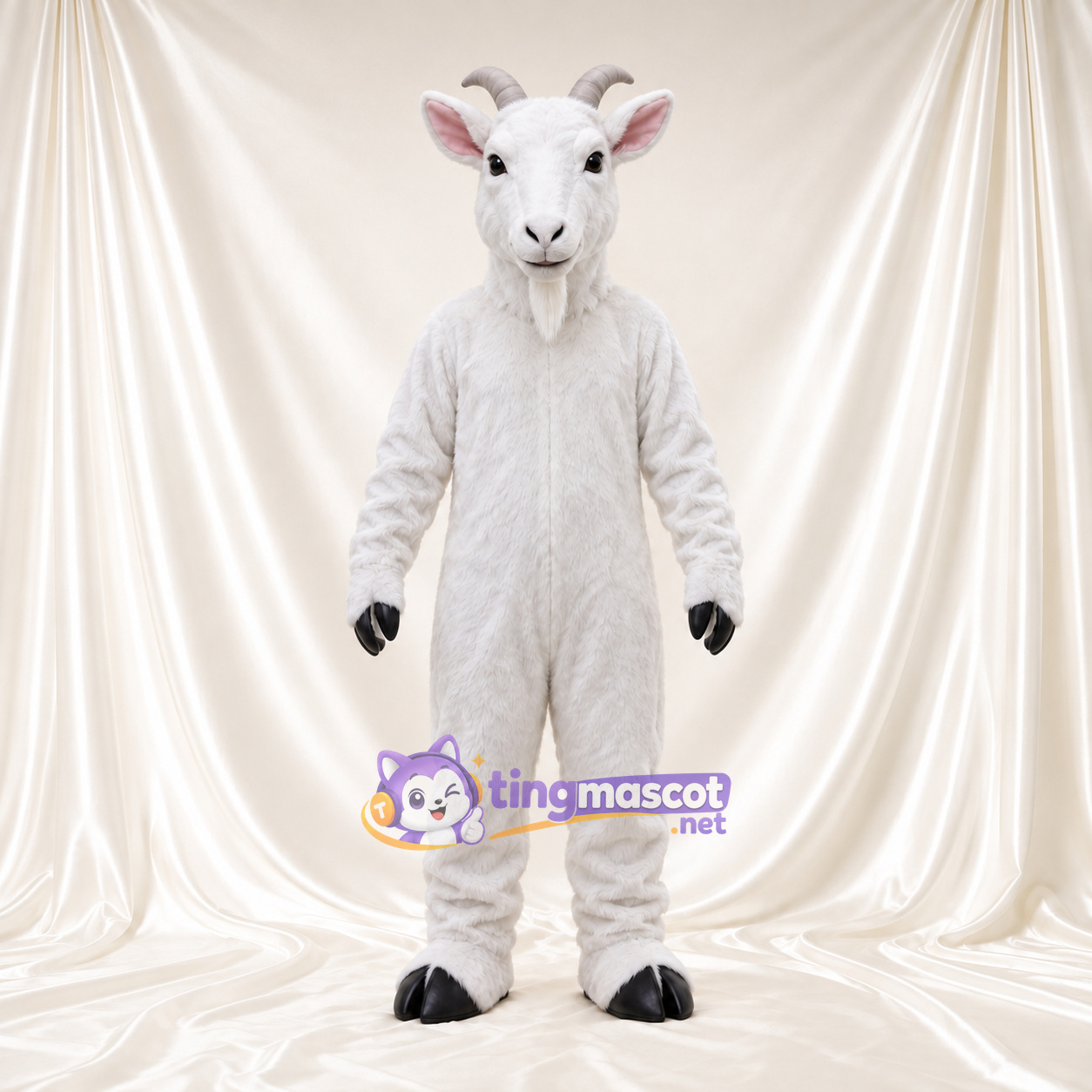 Costume de mascotte Chèvre – blanc – Intérieur des oreilles (rose); Barbe (blanc) Costume de mascotte Chèvre – blanc – Intérieur des oreilles (rose); Barbe (blanc)