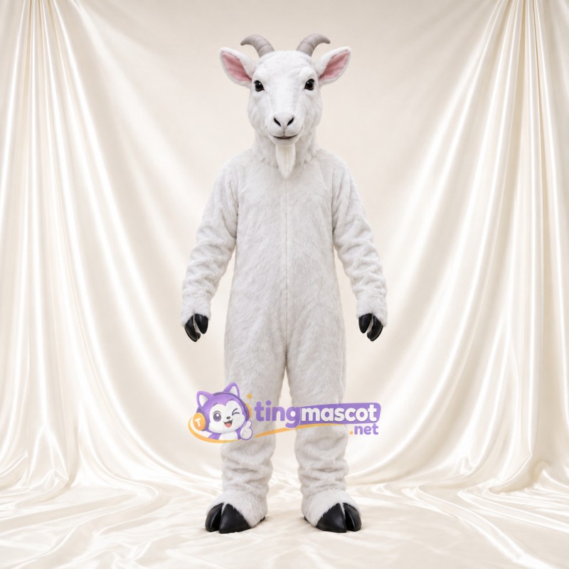 Costume de mascotte Chèvre – blanc – Intérieur des oreilles (rose); Barbe (blanc) Costume de mascotte Chèvre – blanc – Intérieur des oreilles (rose); Barbe (blanc)