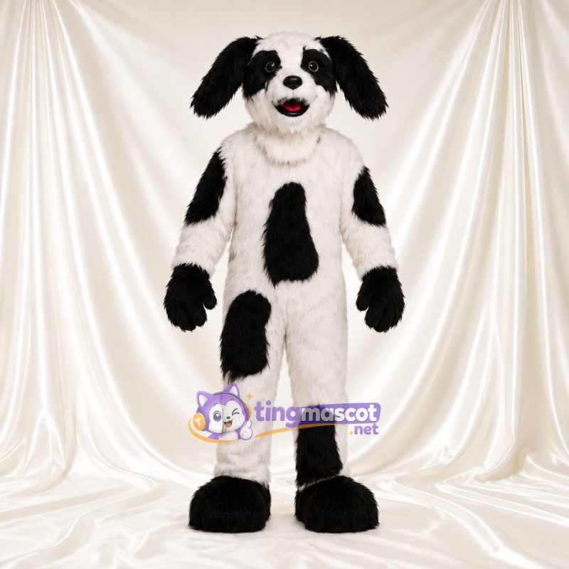 Black and White Dog Mascot Costume - Black Gloves and Large Black Patches Black and White Dog Mascot Costume - Black Gloves and Large Black Patches