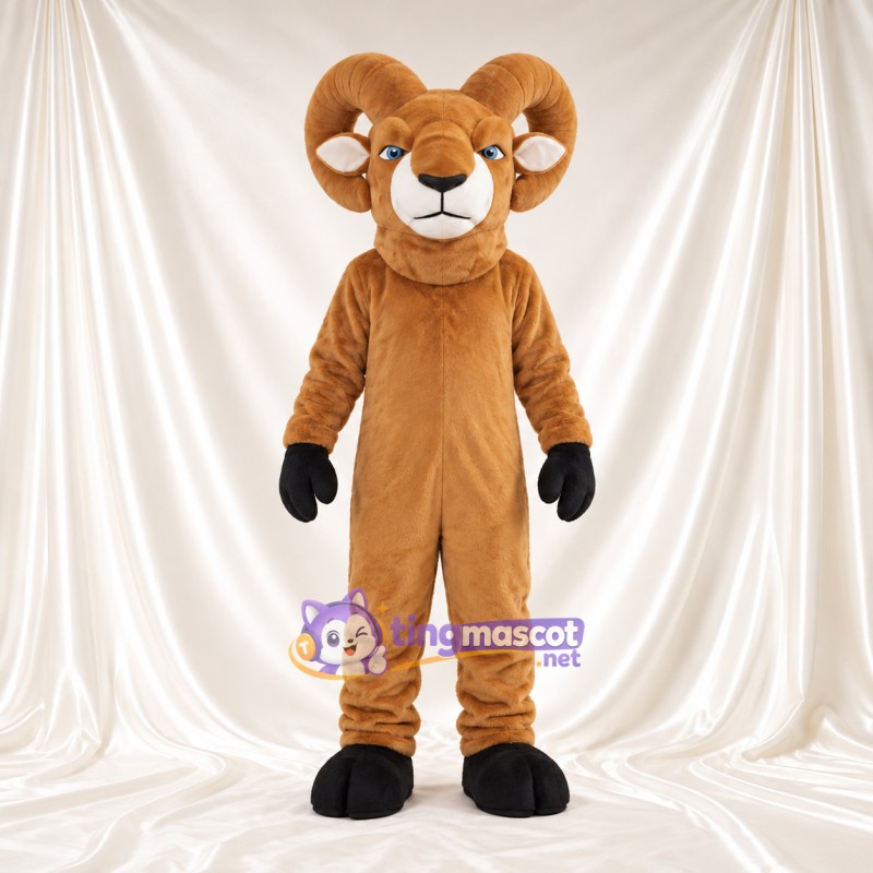 Costume de mascotte Bélier – brun clair – Sabots (noir); Cornes (marron) Costume de mascotte Bélier – brun clair – Sabots (noir); Cornes (marron)
