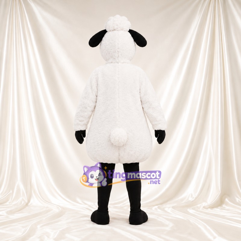 Black and White Sheep Mascot Costume - Red Bow and Bell Black and White Sheep Mascot Costume - Red Bow and Bell