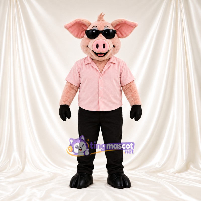 Maskottchenkostüm Schwein – hellrosa – Hemd (rosa); Sonnenbrille Maskottchenkostüm Schwein – hellrosa – Hemd (rosa); Sonnenbrille