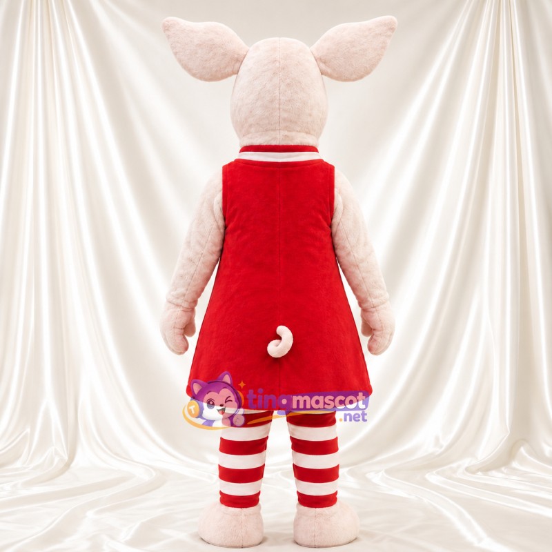 Maskottchenkostüm Schwein – hellrosa – Kleid (rot); Gestreifte Beine Maskottchenkostüm Schwein – hellrosa – Kleid (rot); Gestreifte Beine