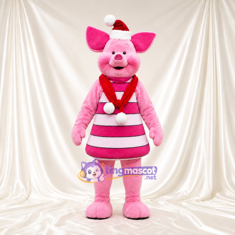 Costume de mascotte Cochon – rose – Bonnet de Noël; Robe Costume de mascotte Cochon – rose – Bonnet de Noël; Robe