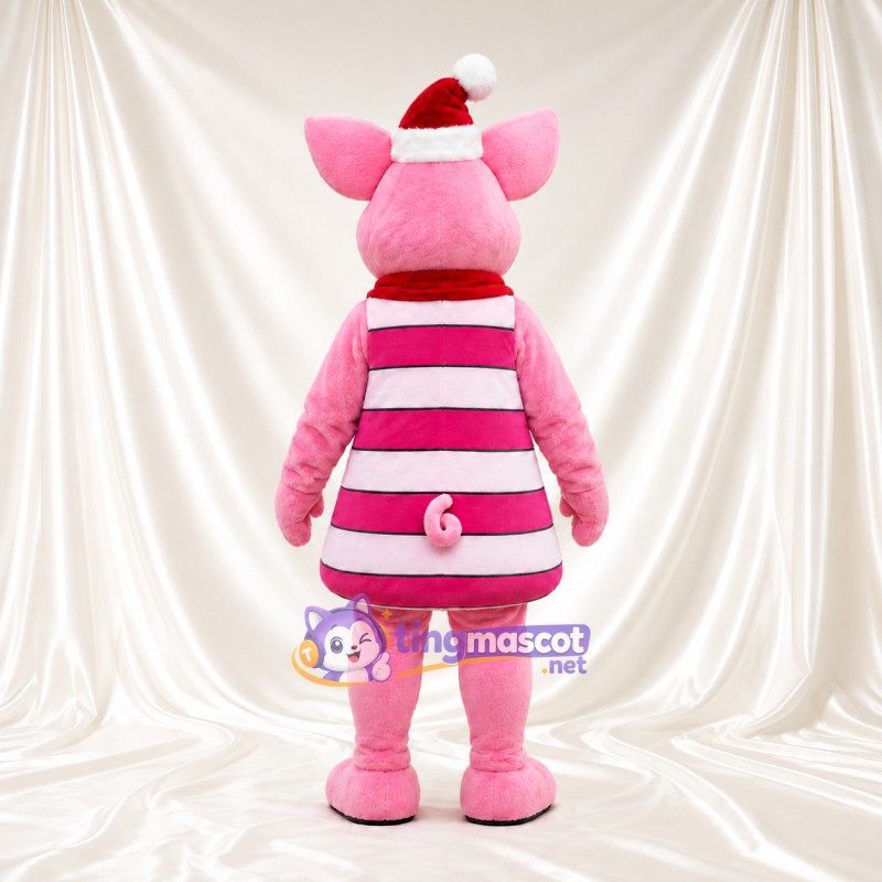 Costume de mascotte Cochon – rose – Bonnet de Noël; Robe Costume de mascotte Cochon – rose – Bonnet de Noël; Robe