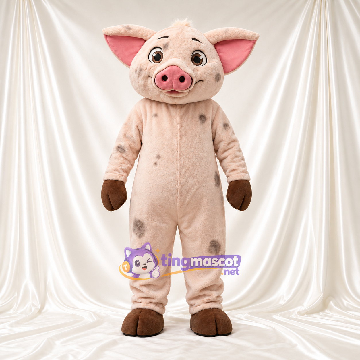 Beige Pig Mascot Costume - Brown Spots Beige Pig Mascot Costume - Brown Spots