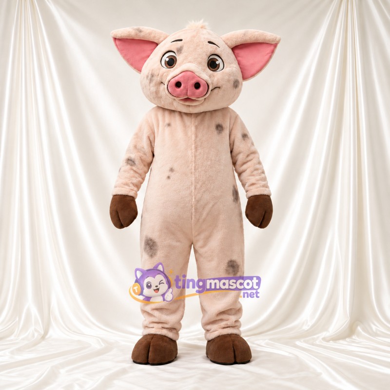 Beige Pig Mascot Costume - Brown Spots Beige Pig Mascot Costume - Brown Spots