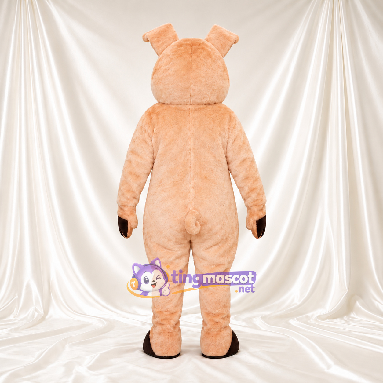 Costume de mascotte Cochon – pêche – Gants (noir); Visage souriant Costume de mascotte Cochon – pêche – Gants (noir); Visage souriant