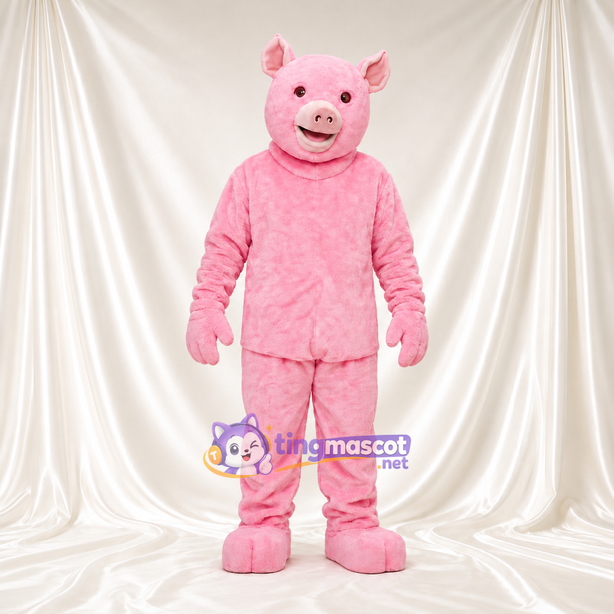 Costume de mascotte Cochon – rose – Mains (rose); Fourrure hirsute Costume de mascotte Cochon – rose – Mains (rose); Fourrure hirsute