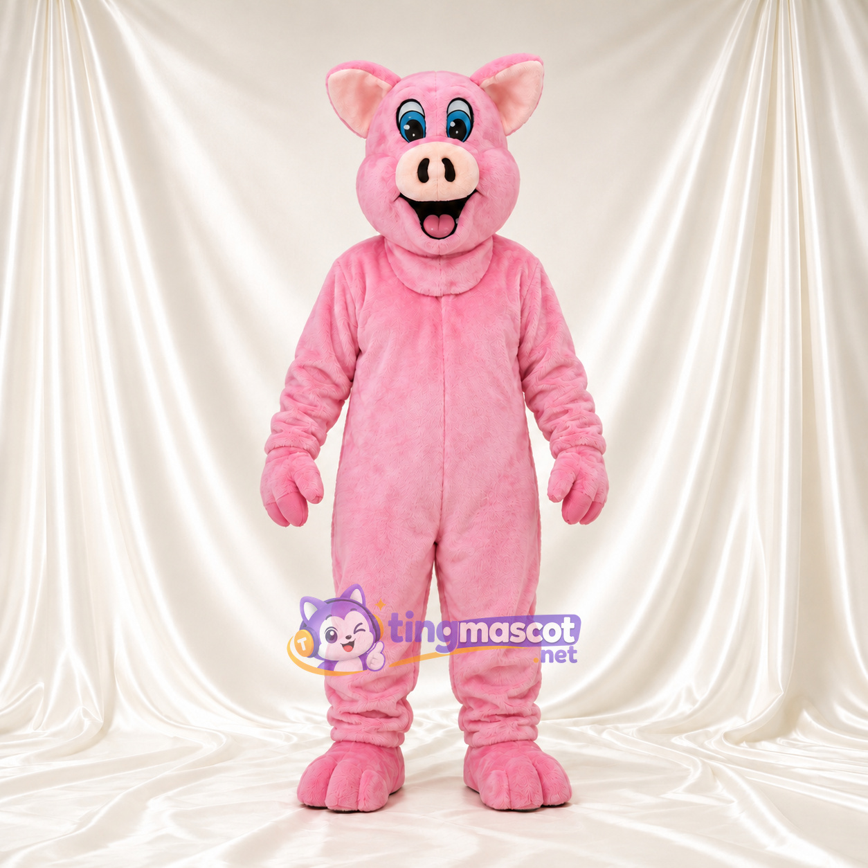 Maskottchenkostüm Schwein – rosa – Augen (blau); Offener Mund Maskottchenkostüm Schwein – rosa – Augen (blau); Offener Mund