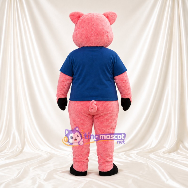 Maskottchenkostüm Schwein – korallrosa – Hemd (blau) Maskottchenkostüm Schwein – korallrosa – Hemd (blau)