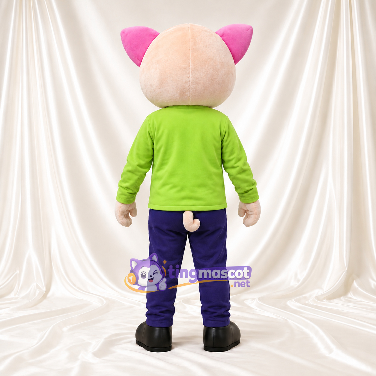 Beige Pig Mascot Costume - Green Shirt and Navy Pants Beige Pig Mascot Costume - Green Shirt and Navy Pants