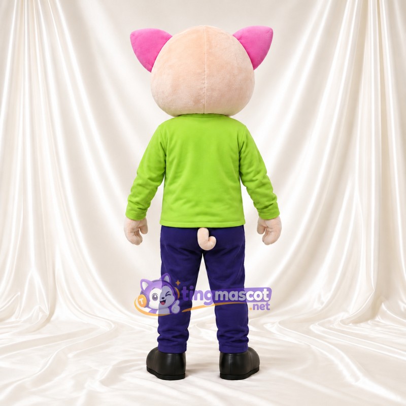 Beige Pig Mascot Costume - Green Shirt and Navy Pants Beige Pig Mascot Costume - Green Shirt and Navy Pants