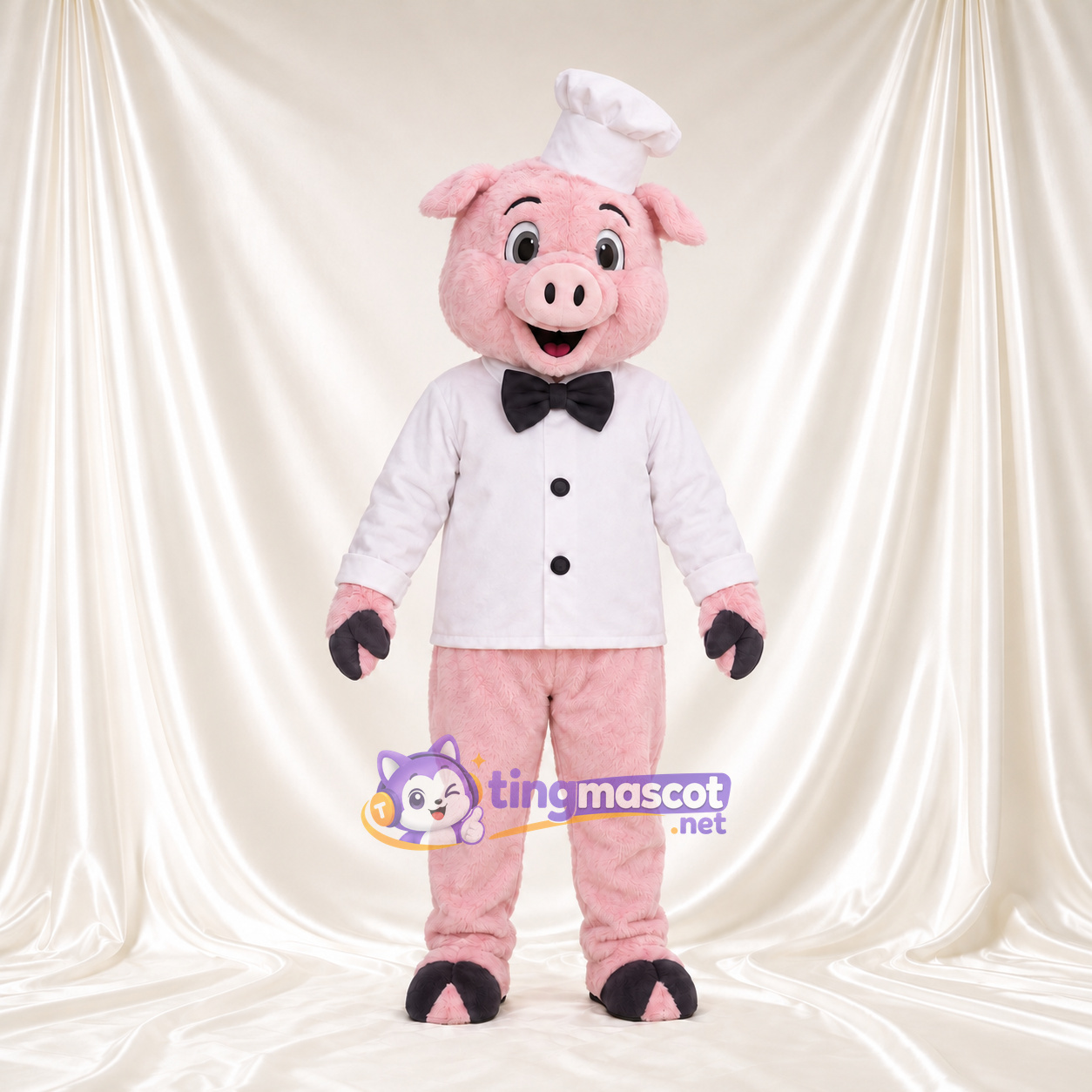 Costume de mascotte Cochon – rose – Toque de chef; Veste (blanc) Costume de mascotte Cochon – rose – Toque de chef; Veste (blanc)
