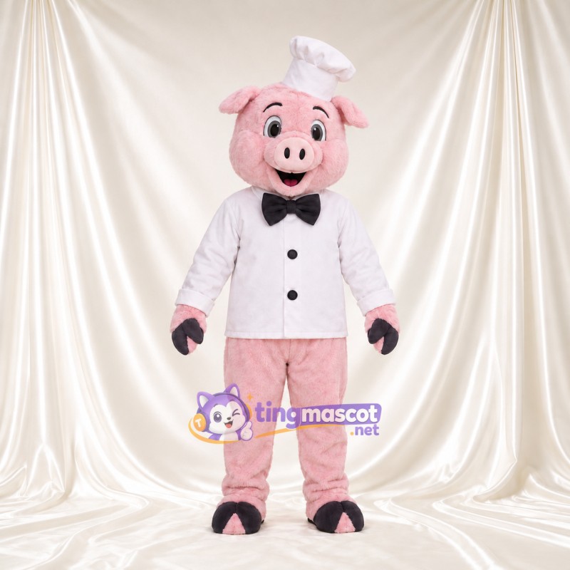 Costume de mascotte Cochon – rose – Toque de chef; Veste (blanc) Costume de mascotte Cochon – rose – Toque de chef; Veste (blanc)
