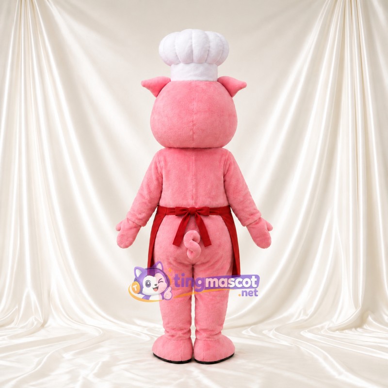 Costume de mascotte Cochon – rose – Toque de chef; Tablier (rouge) Costume de mascotte Cochon – rose – Toque de chef; Tablier (rouge)