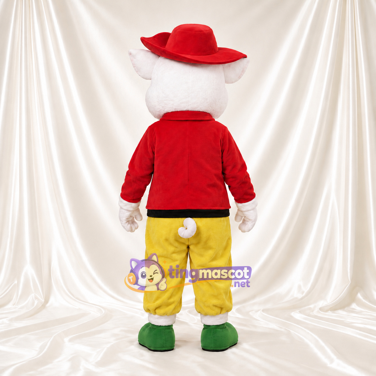 Costume de mascotte Cochon – blanc – Veste (rouge); Pantalon (jaune) Costume de mascotte Cochon – blanc – Veste (rouge); Pantalon (jaune)