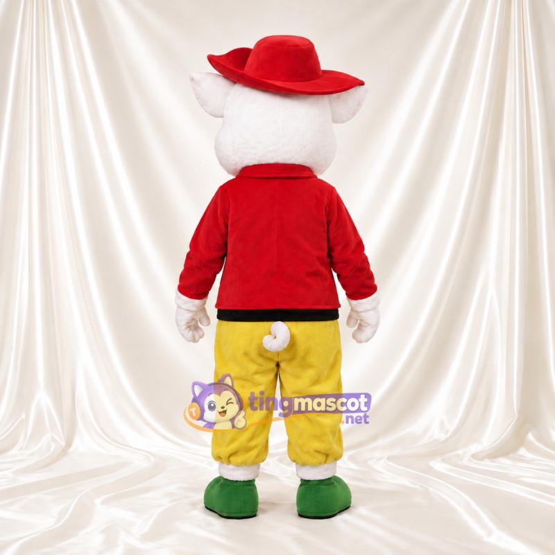 Costume de mascotte Cochon – blanc – Veste (rouge); Pantalon (jaune) Costume de mascotte Cochon – blanc – Veste (rouge); Pantalon (jaune)