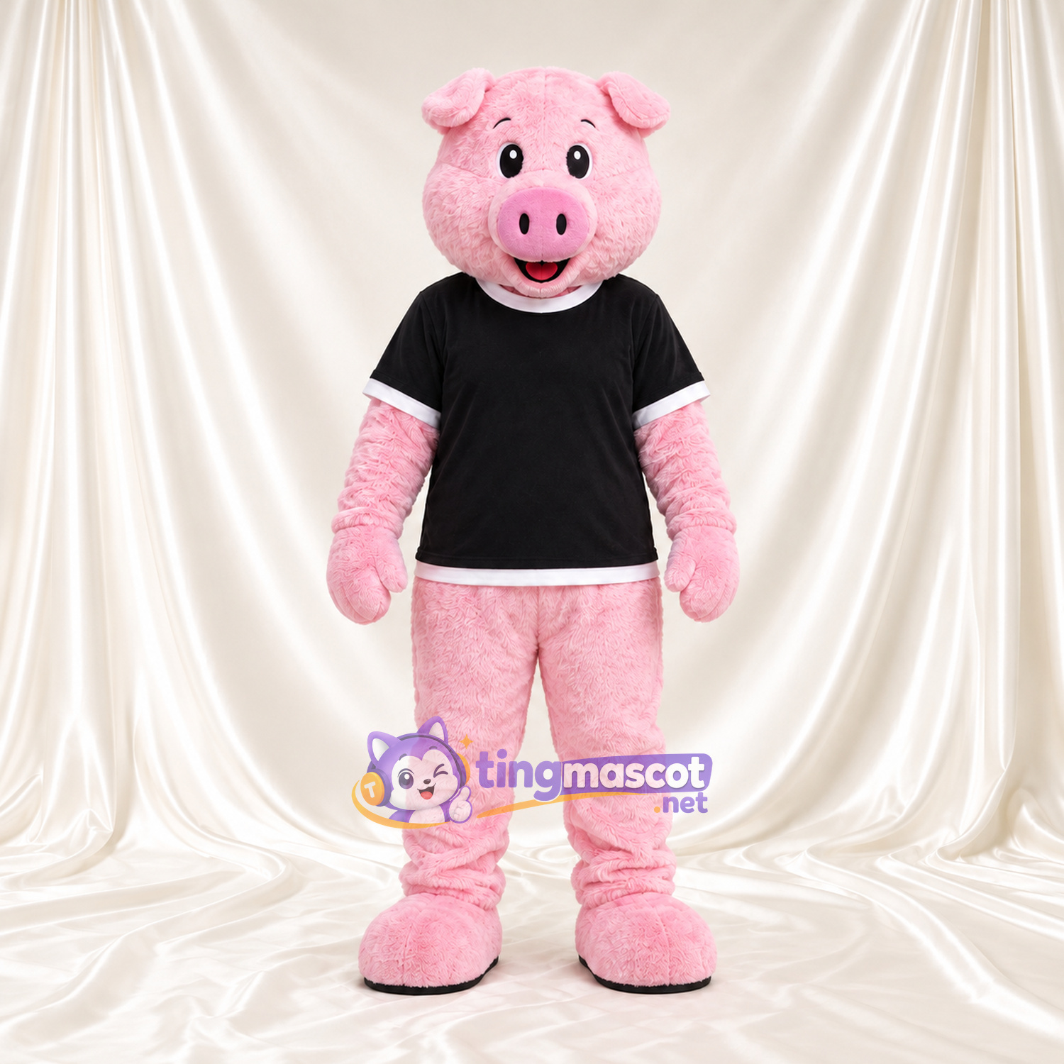 Costume de mascotte Cochon – rose – Chemise (noir) Costume de mascotte Cochon – rose – Chemise (noir)