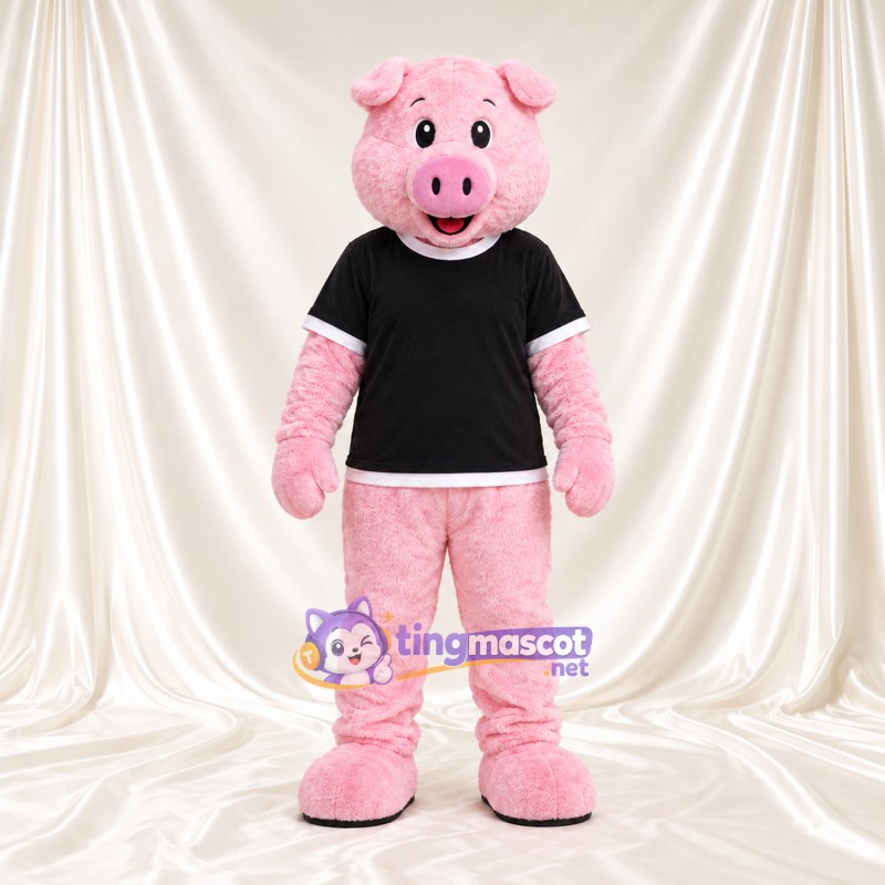 Costume de mascotte Cochon – rose – Chemise (noir) Costume de mascotte Cochon – rose – Chemise (noir)