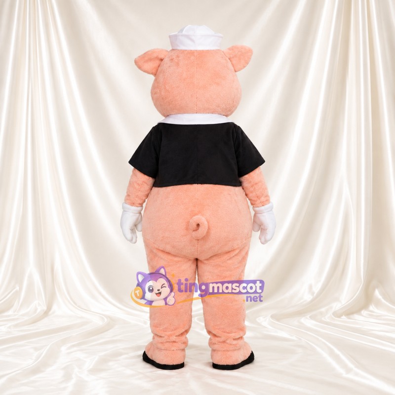 Maskottchenkostüm Schwein – pfirsichfarben – Matrosenmütze; Schal (rot) Maskottchenkostüm Schwein – pfirsichfarben – Matrosenmütze; Schal (rot)