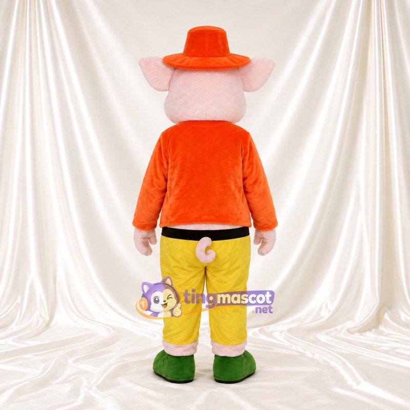 Costume de mascotte Cochon – blanc – Chapeau (orange); Veste Costume de mascotte Cochon – blanc – Chapeau (orange); Veste